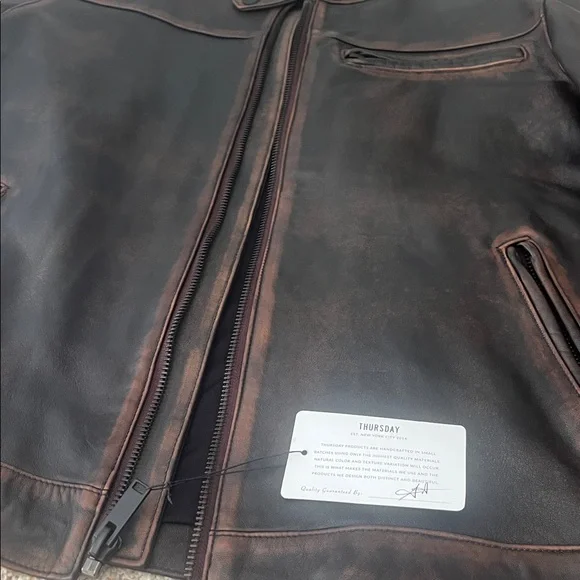 Thursday Boots Leather Roadster Jacket (Black Coffee) athletic cut size XL - Picture 4 of 9